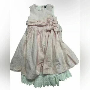 Girls Polo Ralph Lauren Formal Pink Seersucker Spring Or Summer Dress Size 4T